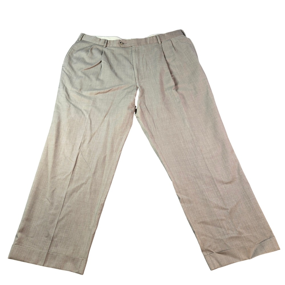 Jos A Bank Men's 41x27 Pleated Dress Pants 100% Wool Taupe Brown Cuffed Trousers
